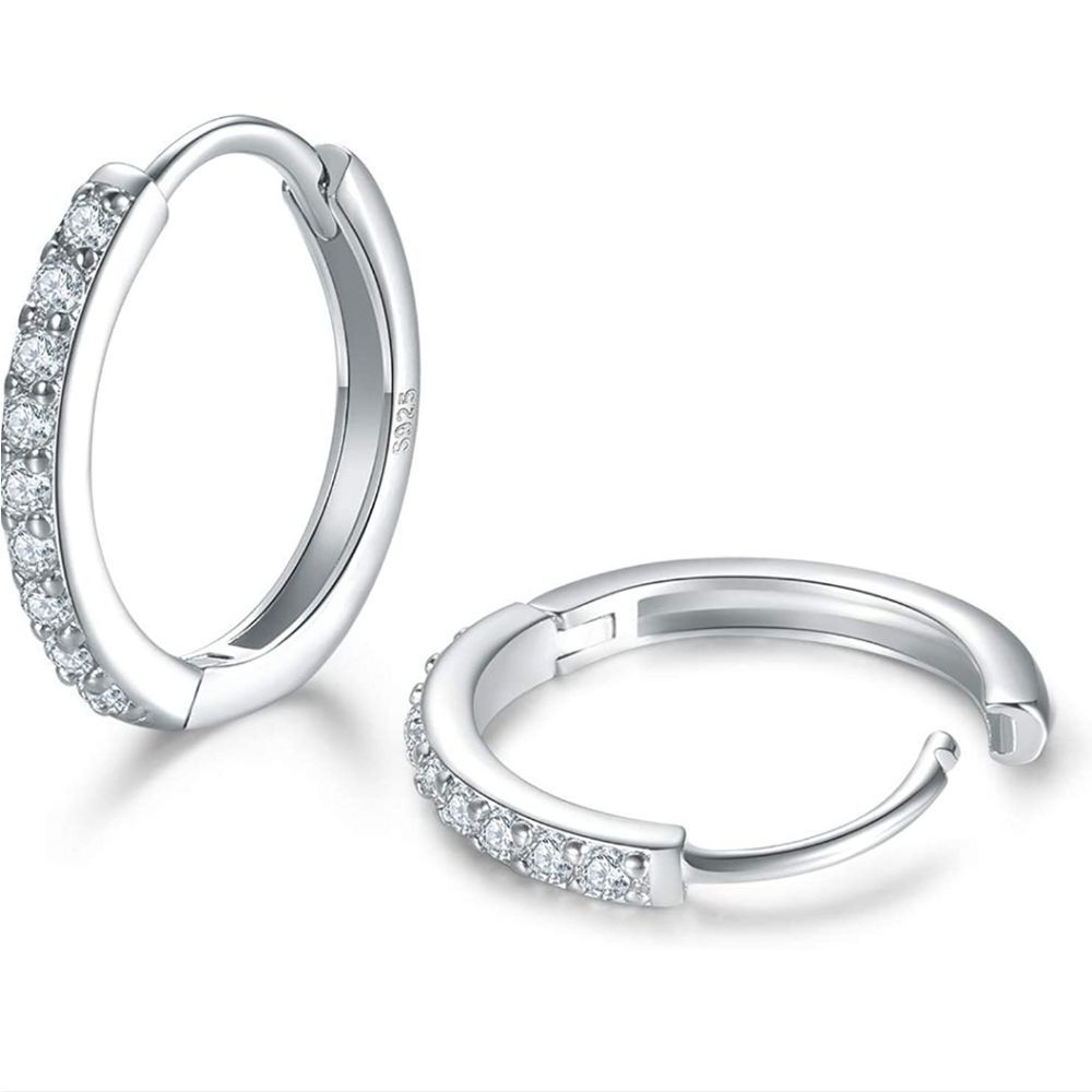 NEW Sterling Silver and Cubic Zirconia Small Huggie Hoops 10mm